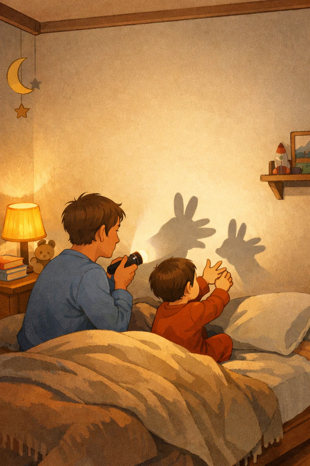 Jugando a sombras chinescas en familia