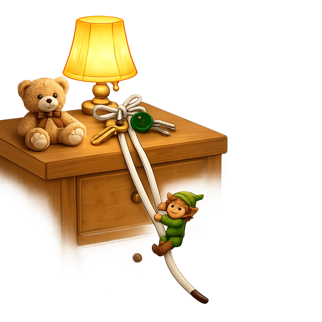The castle key on the nightstand